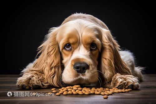 金毛犬前方有一堆食物